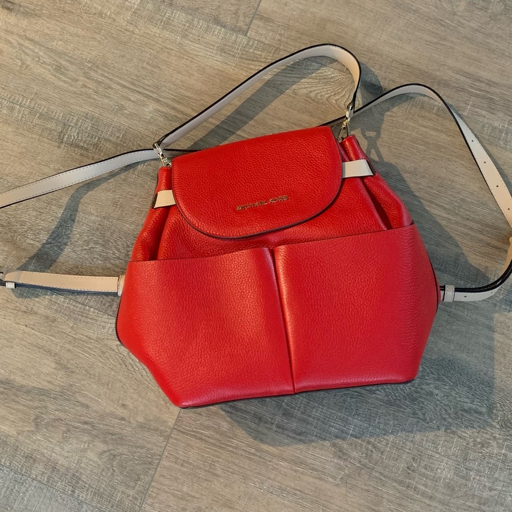 NWOT michael kors red leather backpack withh detachable strap